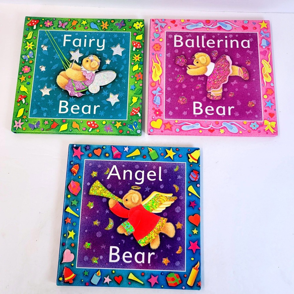 Board Books Bear Series Glitter Fairy Ballerina Angel Kids Set 3 Silver Dolphin